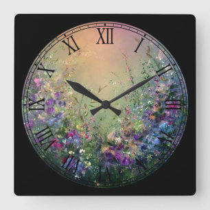 Bloom and Blossom Roman Numeral Square Wall Clock