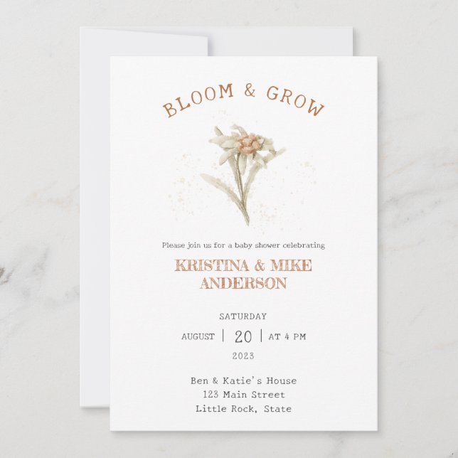 Bloom and Grow Edelweiss Baby Shower Invitation (Front)