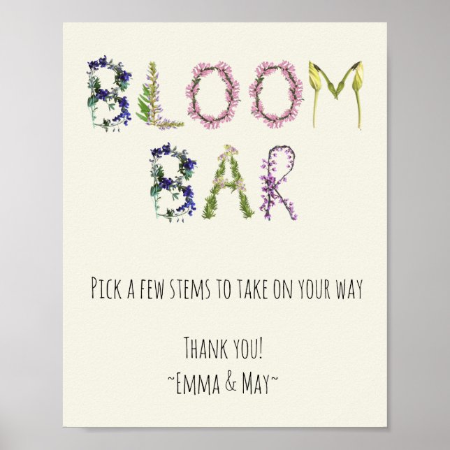 Bloom Bar - Customisable Instructions and Name  Poster (Front)