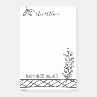 Bloom! Black and White Floral Illustration Post-it Notes