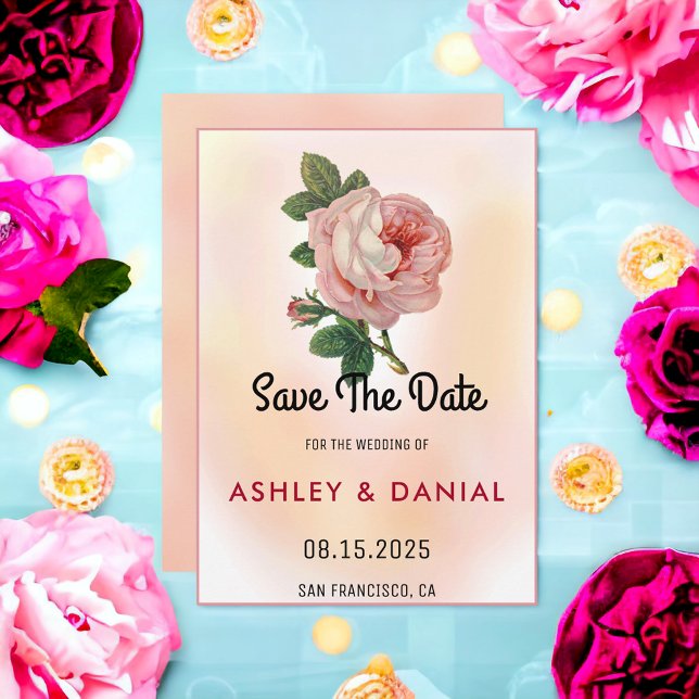 Bloom blush pink rose floral Wedding Save the Date Invitation (Creator Uploaded)