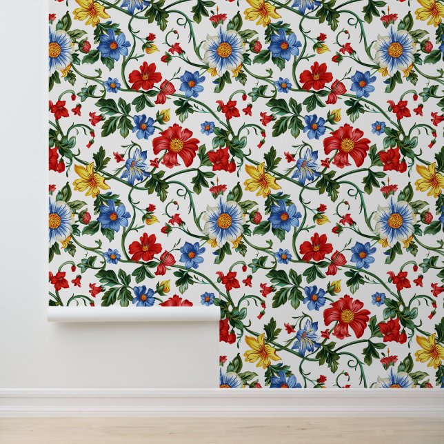 Bloom Boldly | Vibrant Floral Botanical Pattern Wallpaper (Application)