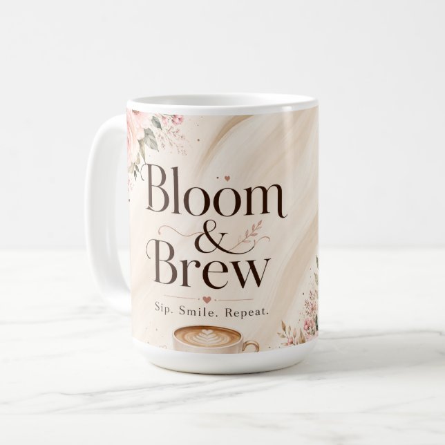 Bloom & Brew floral coffee mug. Mug (Front Left)