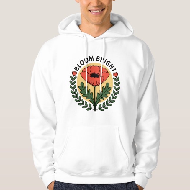 Bloom Bright Vintage Poppy Flower Wreath  Hoodie (Front)