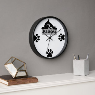 Bloom Cute Floral Cat Design Clock