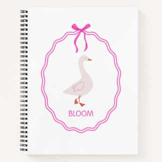 Bloom Cute Goose with Pink Ribbon Frame | Coquette Notebook