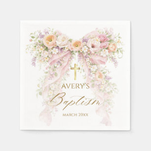 Bloom Floral Bow Girl Baptism Napkin