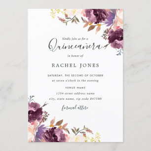 Bloom Floral Purple Watercolor Quinceanera Invitation