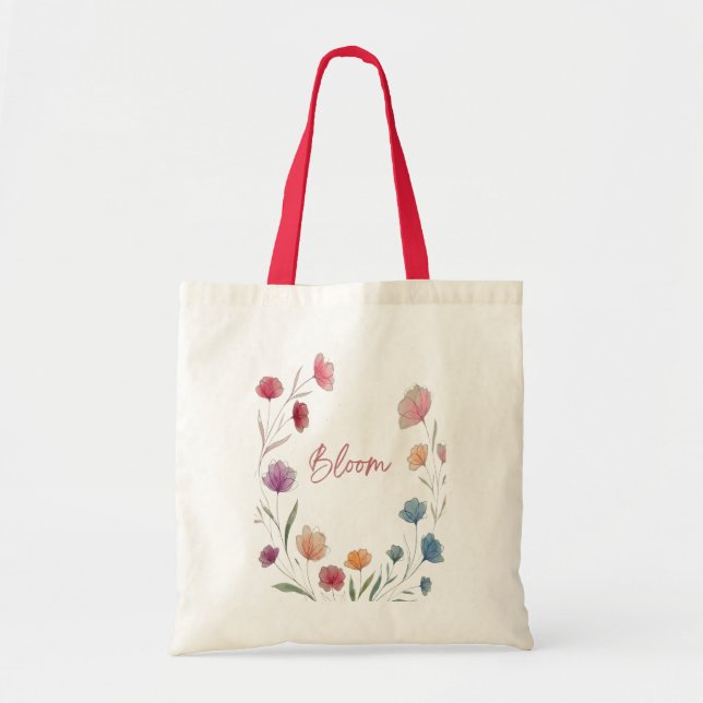 Bloom Floral Soft Pastel Botanical Aesthetic Tote Bag (Front)