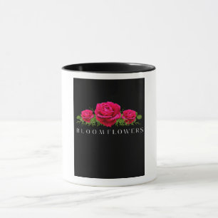 Bloom Flowers Elegant Pink Rose Aesthetic Black  Mug