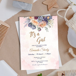 Bloom Flowers It's a Girl Baby Shower Invitation
