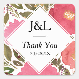 Bloom Flowers Monogram Wedding Square Sticker
