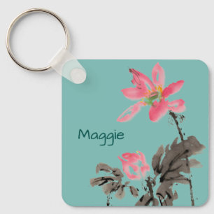 Bloom Flowers Positive Quote Personalized Add Name Key Ring