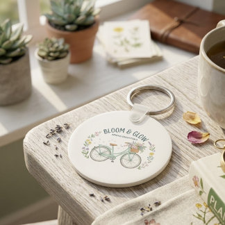 Bloom & Glow Vintage Floral Bicycle Spring Aesthet Key Ring