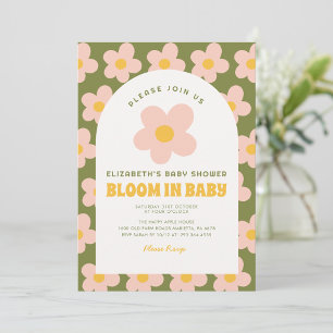 Bloom in baby Green pink Groovy baby shower  Invitation