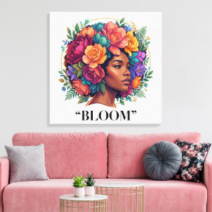 Bloom Inspirational Black Woman Floral Afro Canvas Print