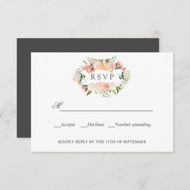 Bloom Peach Pink Botanical WEDDING RSVP  (Front/Back)