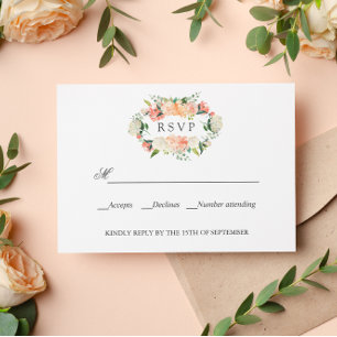 Bloom Peach Pink Botanical WEDDING RSVP Card