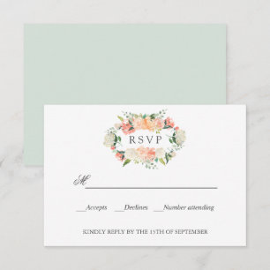 Bloom Peach Pink Botanical WEDDING RSVP  Card