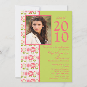 Bloom Pink Fowers Photo Graduation Invitation