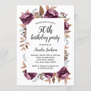Bloom Purple Watercolor 50th Birthday Invitation