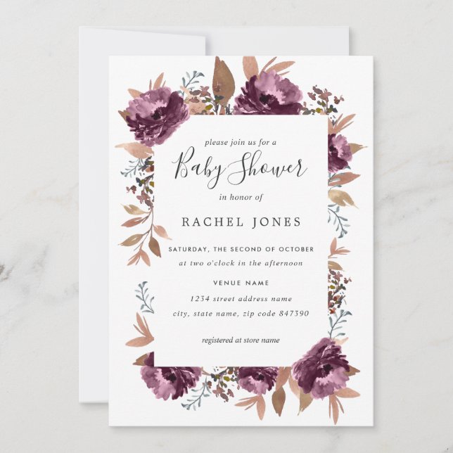 Bloom Purple Watercolor Baby Shower Invitation (Front)