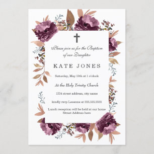 Bloom Purple Watercolor Baptism Invitation