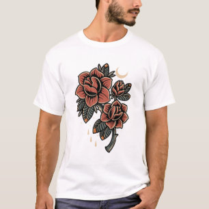 Bloom red roses old style tattoo design T-Shirt
