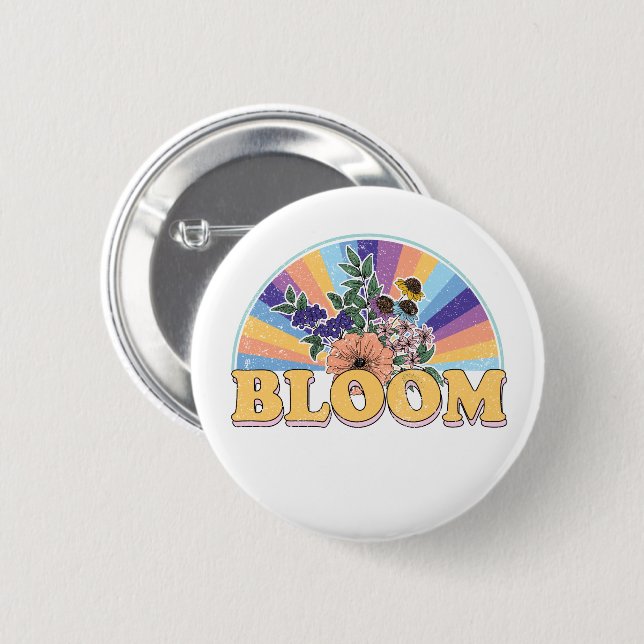 Bloom Retro Floral  6 Cm Round Badge (Front & Back)