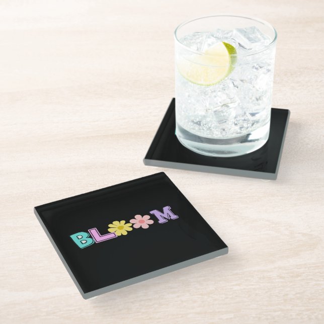 Bloom Retro Pastel Floral Glass Coaster (Angled)
