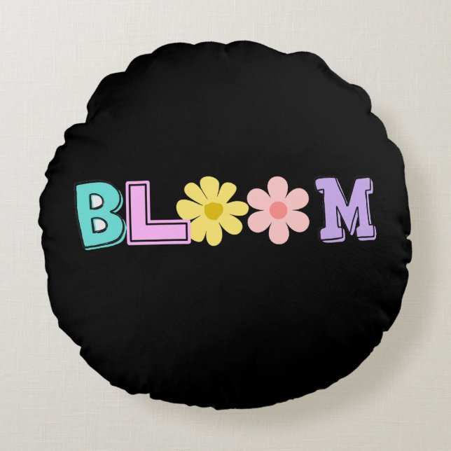 Bloom Retro Pastel Floral Round Throw Pillow (Front)