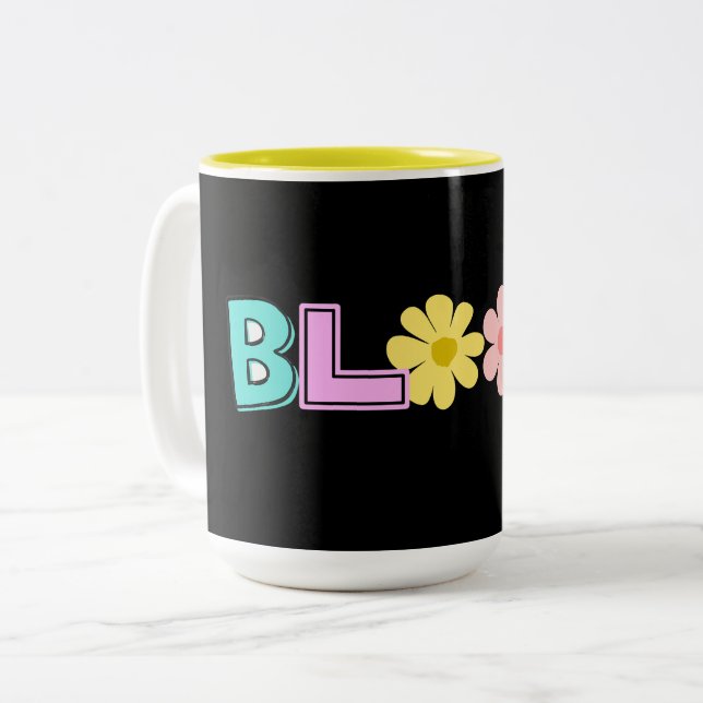 Bloom Retro Pastel Floral Two-Tone Coffee Mug (Front Left)