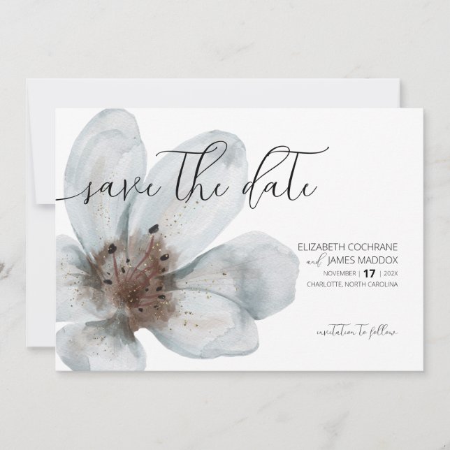 Bloom • Romantic Modern Floral • Elegant Script Save The Date (Front)