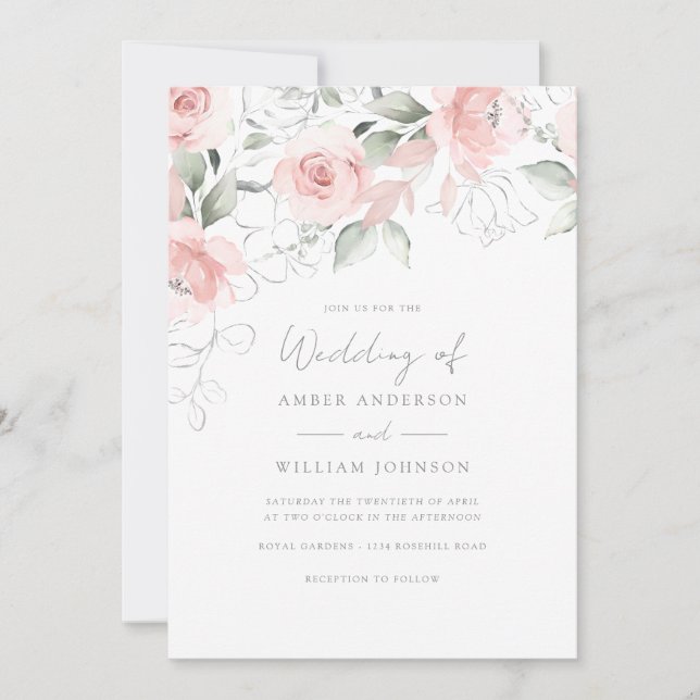 Bloom Soft Blush Pink Wedding Invitation (Front)