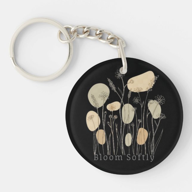 Bloom Softly - Minimalist Wildflower Line Art  Key Ring (Front)