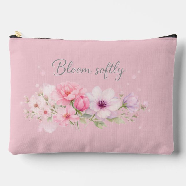 Bloom Softly – Pastel Watercolor Floral  Accessory Pouch (Front)