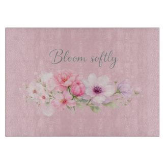 Bloom Softly – Pastel Watercolor Floral Cutting Board
