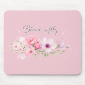 Bloom Softly – Pastel Watercolor Floral Mouse Mat