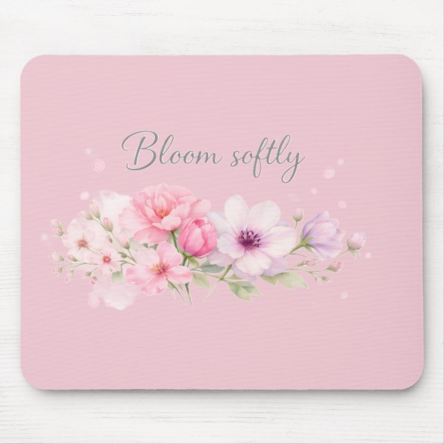 Bloom Softly – Pastel Watercolor Floral  Mouse Mat (Front)
