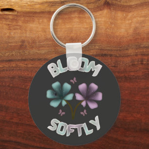 Bloom Softly Spring Floral Design Pastel Cottageco Key Ring