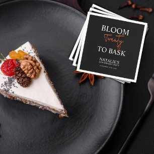 Bloom Twenty to Bask I Black Adult Birthday Party Napkin