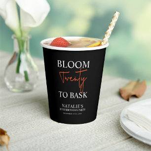 Bloom Twenty to Bask I Black Adult Birthday Party Paper Cups