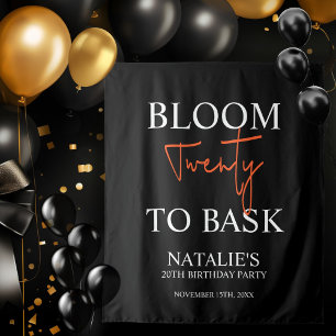 Bloom Twenty to Bask I Black Adult Birthday Party Tapestry