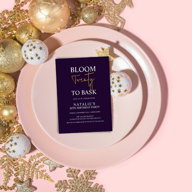 Bloom Twenty to Bask I Violet Adult Birthday Party Invitation (Creator Uploaded)