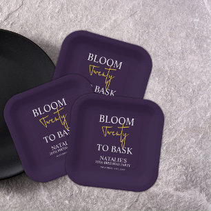 Bloom Twenty to Bask I Violet Adult Birthday Party Paper Plate