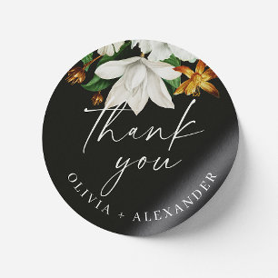 Bloom vintage camellia. Black wedding thank you Classic Round Sticker