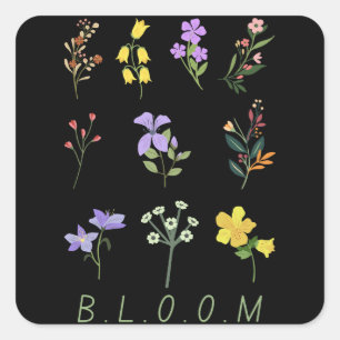 bloom vintage minimalist wildflowers bouquet square sticker