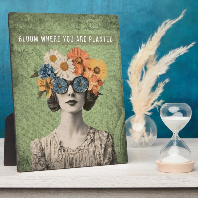 Bloom Where Planted Surreal Flower Woman Plaque (Side)
