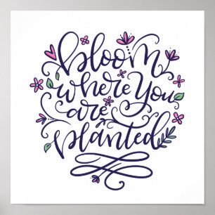 Bloom where you are planted, hand lettering poster