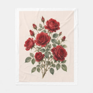 Bloom Where You Are Planted Vintage Rose Botanic Fleece Blanket